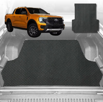 6D Diamond Ute Tub Mat for Ford Ranger Wildtrack Dual Cab 2022-Current (With Factory Plastic Tub Liner) - Black & Grey