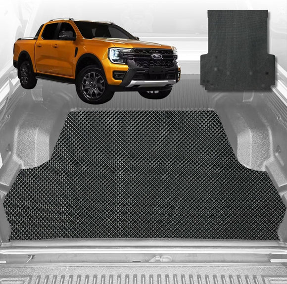6D Diamond Ute Tub Mat for Ford Ranger Wildtrack Dual Cab 2022-Current - Black & Grey