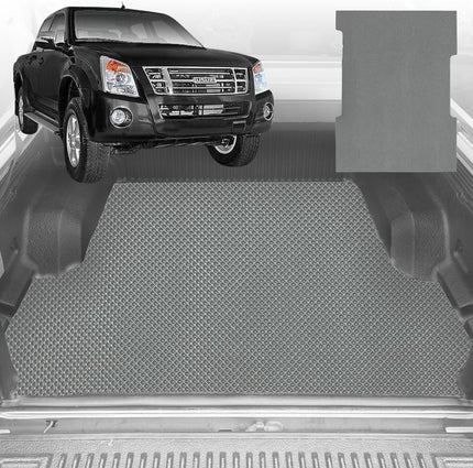 6D Diamond Ute Tub Mat for Isuzu D-Max Crew Cab 2008-2011 (with Spray On Liner or No Liner) - Black & Grey - 0