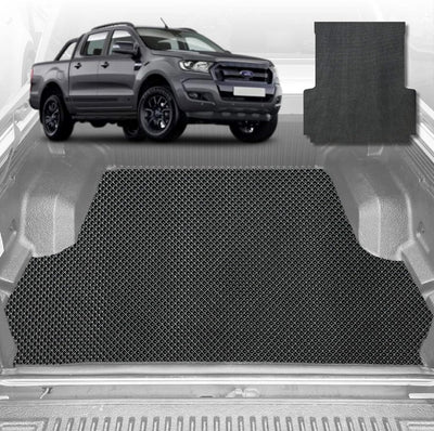 6D Diamond Ute Tub Mat for Ford Ranger (PX2 Dual Cab Ute) 2015-2018 (with Plastic tub Liner) - Black & Grey