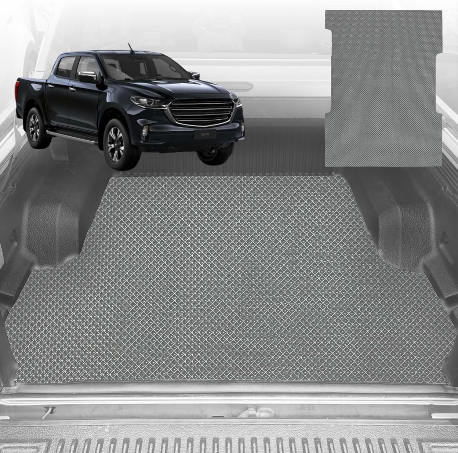 6D Diamond Ute Tub Mat for Mazda BT-50 Dual Cab (UP UR) 2011-2020 (with Factory Plastic tub Liner) - Black & Grey - 0
