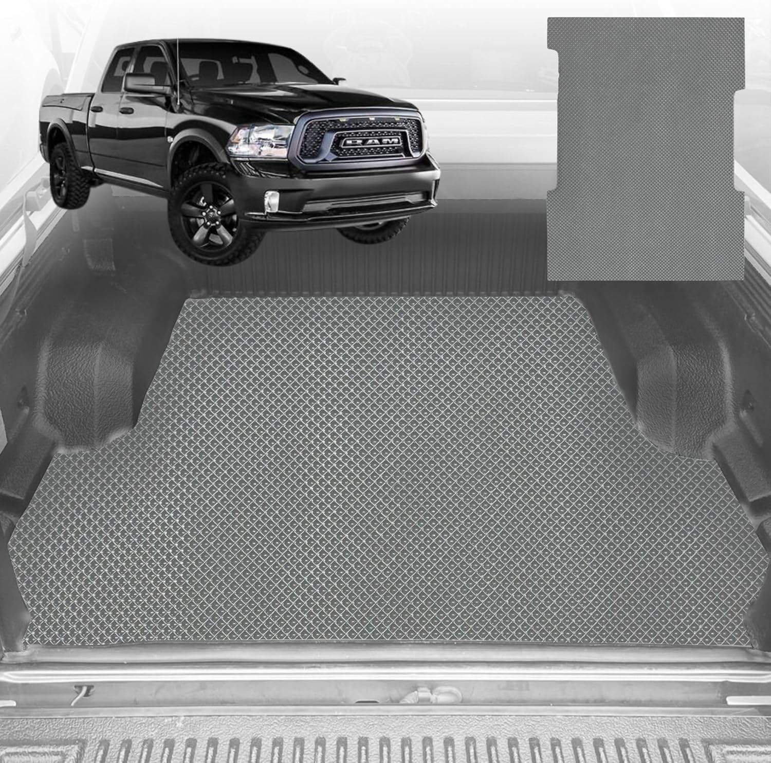6D Diamond Ute Tub Mat for RAM 1500 Express (DT) 2019-Current Without rambox 5ft 7in Bed Length - Black & Grey - 0