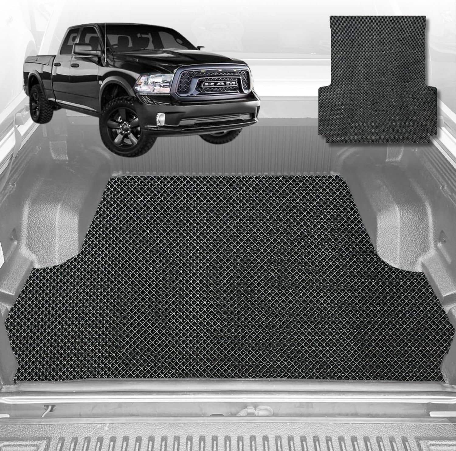 6D Diamond Ute Tub Mat for RAM 1500 Express (DT) 2019-Current with rambox - Black & Grey