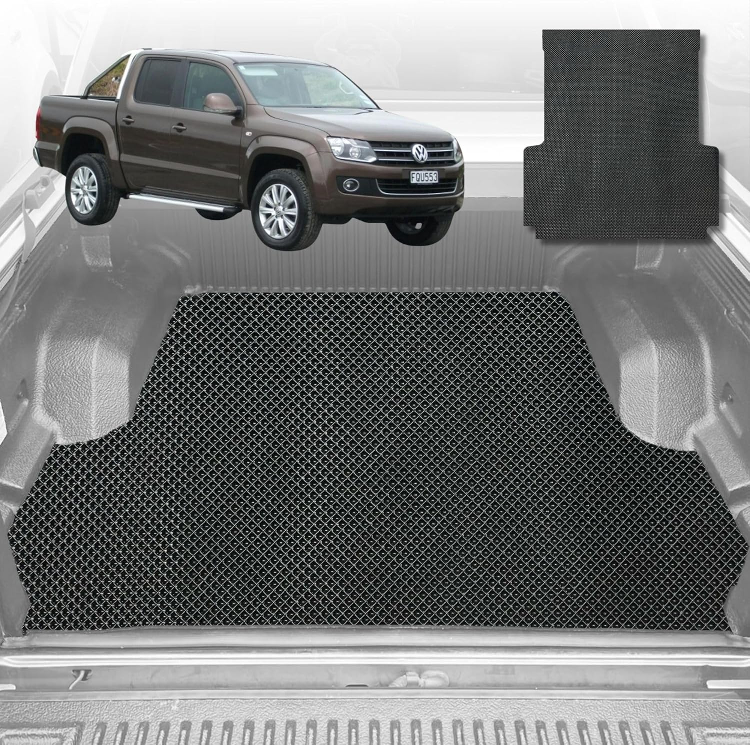 6D Diamond Ute Tub Mat for VolksWagen Amarok Dual Cab 2010-2022 (With Spray On Liner or No Liner) - Black & Grey