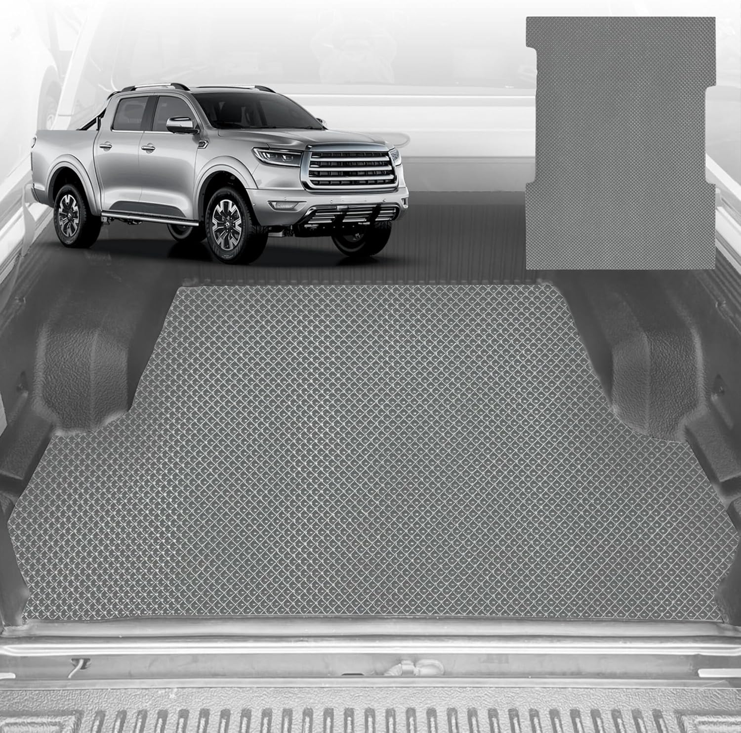 6D Diamond Ute Tub Mat for GWM Haval Great Wall Cannon Ute NPW 2019-Current - Black & Grey - 0