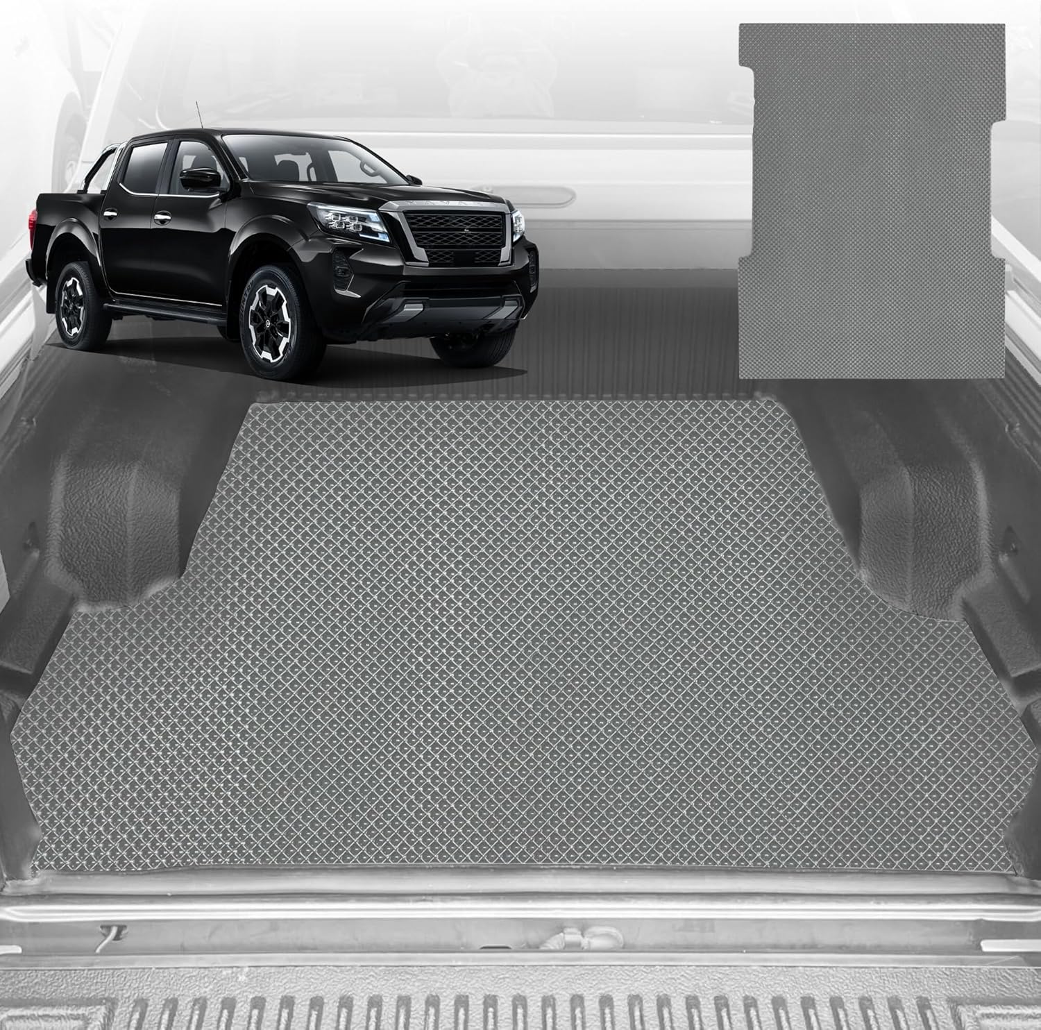 6D Diamond Ute Tub Mat for Nissan Navara Dual Cab NP300/D23 STX (Without Rear cupholder) 2015-Current (with Spray on Liner or no Liner) - Black & Grey - 0