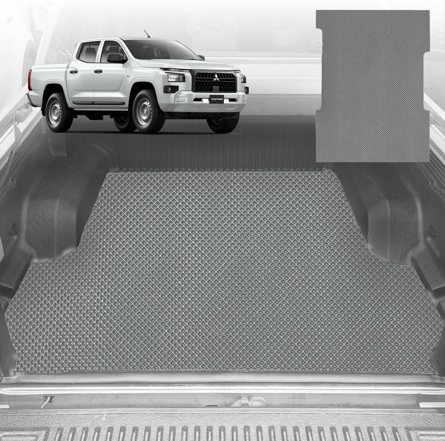 6D Diamond Ute Tub Mat for All-New Mitsubishi Triton Double Cab (LC/MV) 2024-Current (with Spray On Liner or No Liner) - Black & Grey - 0