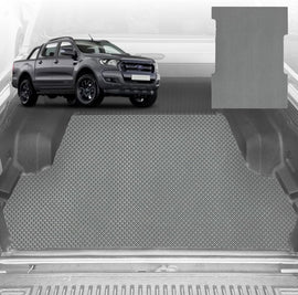 6D Diamond Ute Tub Mat for Ford Ranger (PX2 Dual Cab Ute) 2015-2018 (with Plastic tub Liner) - Black & Grey - 0