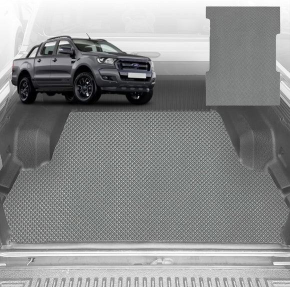 6D Diamond Ute Tub Mat for Ford Ranger (PX2 Dual Cab Ute) 2015-2018 (with Plastic tub Liner) - Black & Grey