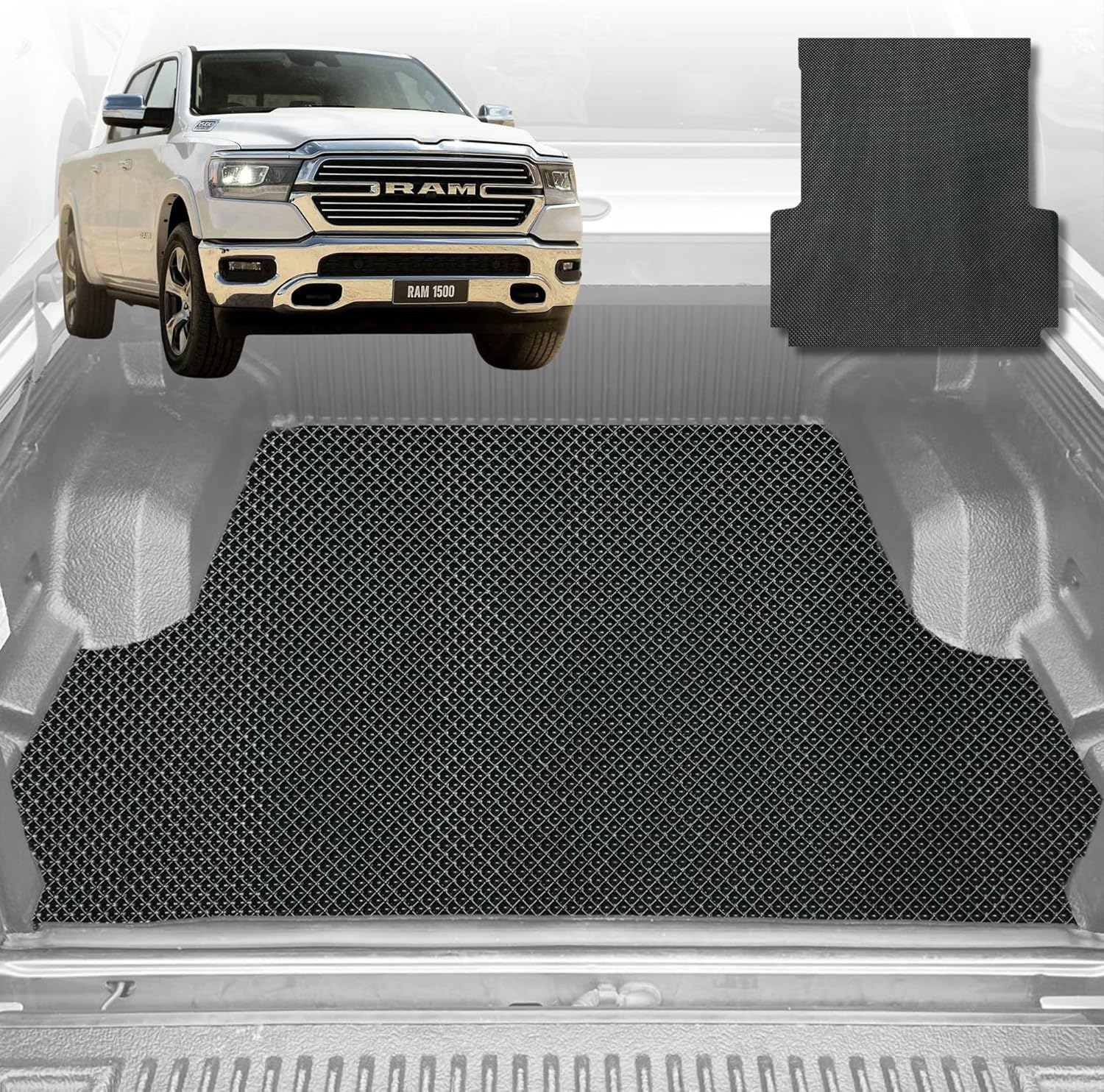 6D Diamond Ute Tub Mat for RAM 1500 Laramie (DT) 2019-Current with rambox 5ft 7in Bed Length - Black & Grey