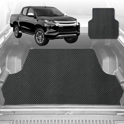 6D Diamond Ute Tub Mat for Mitsubishi Triton Club Cab (MQ MR) 2015-2023 (with Spray on Liner or no Liner) - Black & Grey