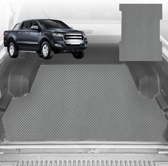 6D Diamond Ute Tub Mat for Ford Ranger (PX Dual Cab Ute) 2012-2015 (with Plastic tub Liner) - Black & Grey