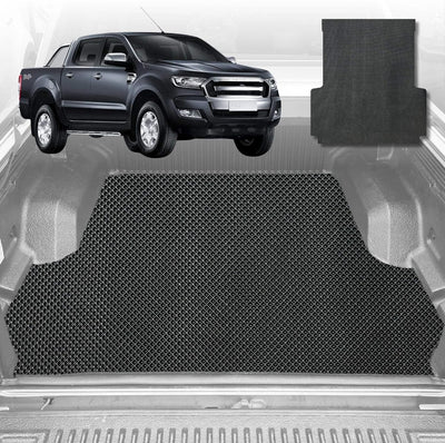 6D Diamond Ute Tub Mat for Ford Ranger (PX Dual Cab Ute) 2012-2015 (with Plastic tub Liner) - Black & Grey