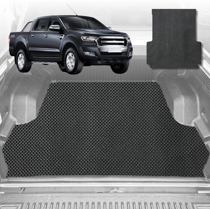 6D Diamond Ute Tub Mat for Ford Ranger (PX Dual Cab Ute) 2012-2015 - Black & Grey