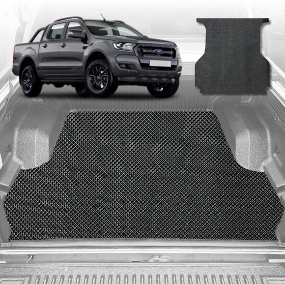 6D Diamond Ute Tub Mat for Ford Ranger (PX2 Dual Cab Ute) 2015-2018 (with Spray on Liner or no Liner) - Black & Grey
