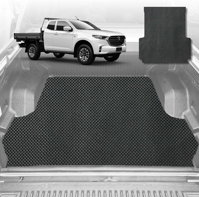 6D Diamond Ute Tub Mat for Mazda BT-50 (J97M) Dual Cab 2006-2011 (with Spray On Liner or No Liner) - Black & Grey