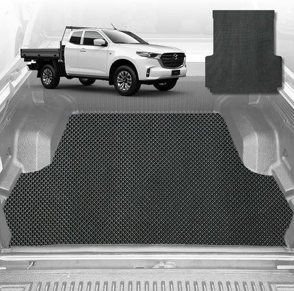 6D Diamond Ute Tub Mat for Mazda BT-50 (J97M) Dual Cab 2006-2011 (with Spray On Liner or No Liner) - Black & Grey
