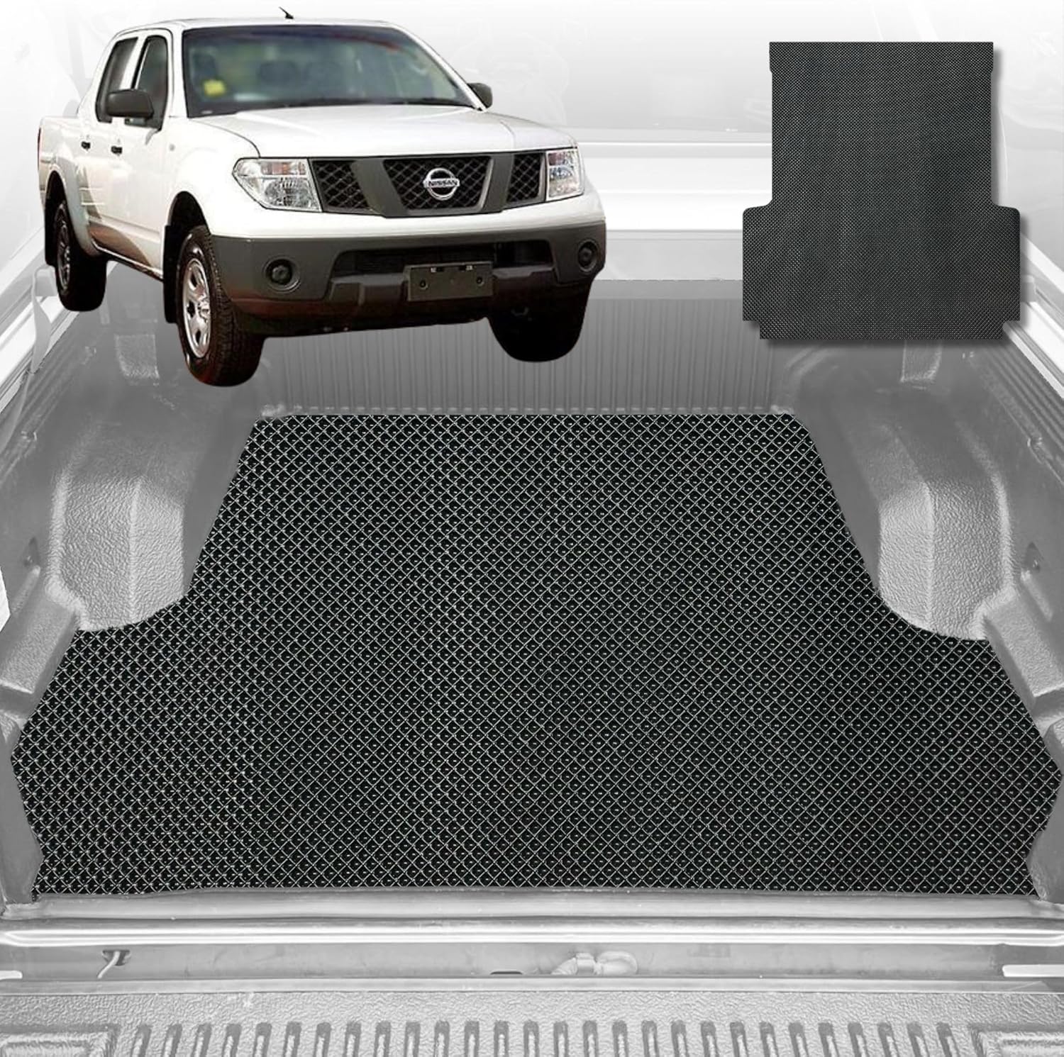 6D Diamond Ute Tub Mat for Nissan Navara (D40-RX) 2005-2015 (with Spray On Liner or No Liner) - Black & Grey