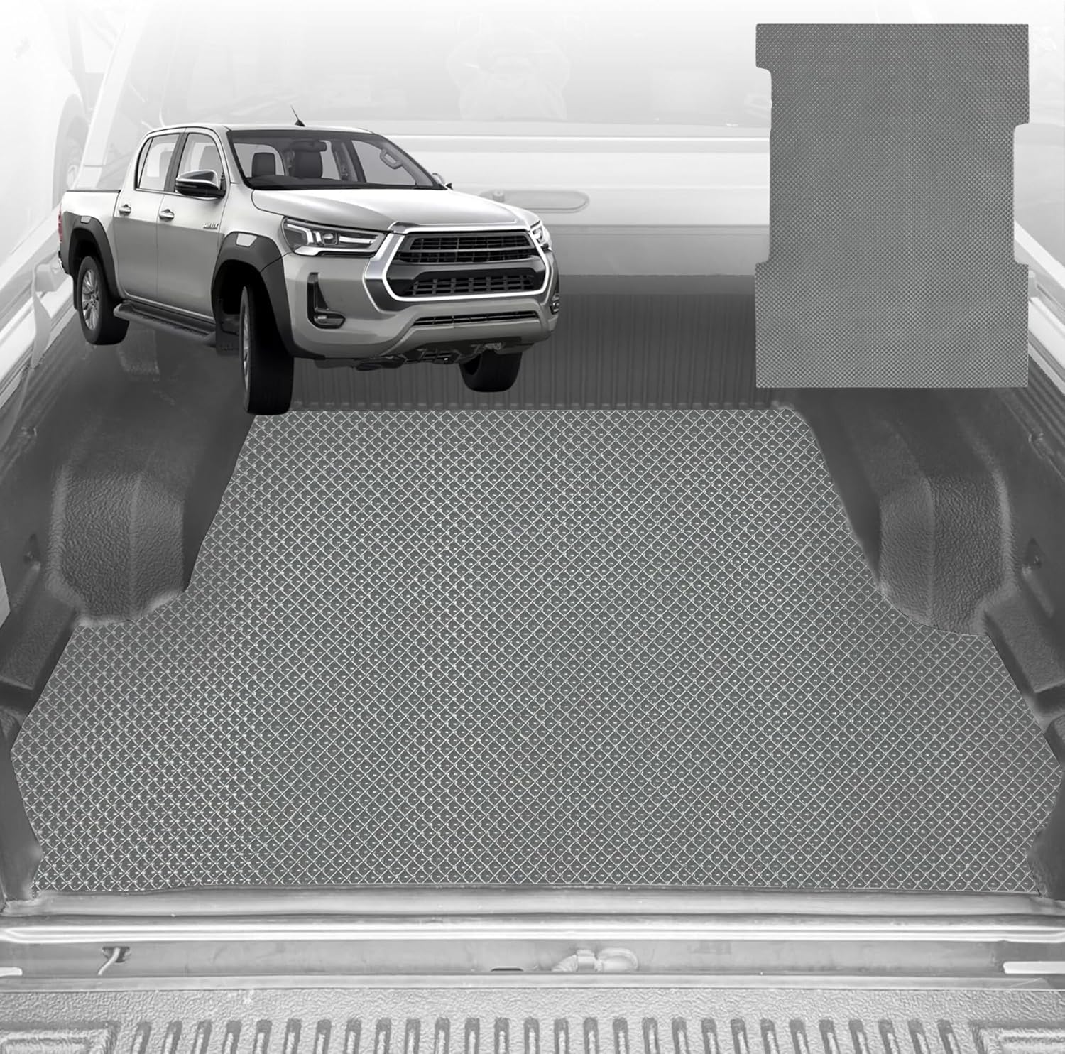 6D Diamond Ute Tub Mat for Toyota Hilux Double Cab 2015-Current (with Spray on Liner or no Liner)  - Black & Grey - 0
