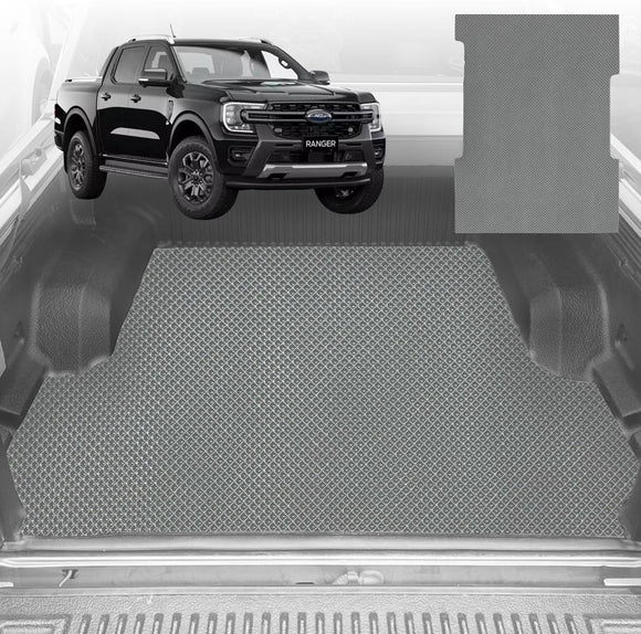 6D Diamond Ute Tub Mat for Ford Ranger Dual Cab 2022-Current (with Factory Plastic Tub Liner) - Black & Grey