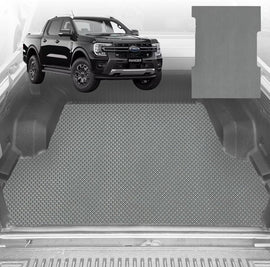 6D Diamond Ute Tub Mat for Ford Ranger Dual Cab 2022-Current (with Spray On Liner or No Liner) - Black & Grey - 0