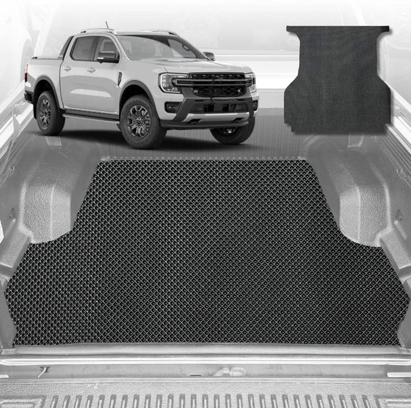 6D Diamond Ute Tub Mat for Ford Ranger (PX3 Dual Cab Ute) 2018-2022 (with Spray on Liner or no Liner) - Black & Grey