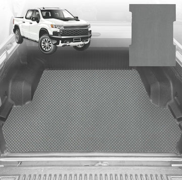 6D Diamond Ute Tub Mat for Chevrolet Silverado 1500 (GMT T1XX) 2019 - Current (6ft 10 in Bed) - Black & Grey - In 2 Pcs - 0