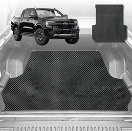 6D Diamond Ute Tub Mat for Ford Ranger Dual Cab 2022-Current (with Factory Plastic Tub Liner) - Black & Grey