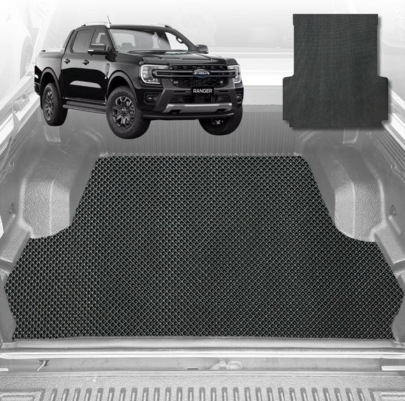 6D Diamond Ute Tub Mat for Ford Ranger Dual Cab 2022-Current (with Factory Plastic Tub Liner) - Black & Grey