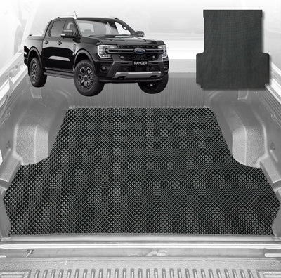 6D Diamond Ute Tub Mat for Ford Ranger Dual Cab 2022-Current (with Spray On Liner or No Liner) - Black & Grey