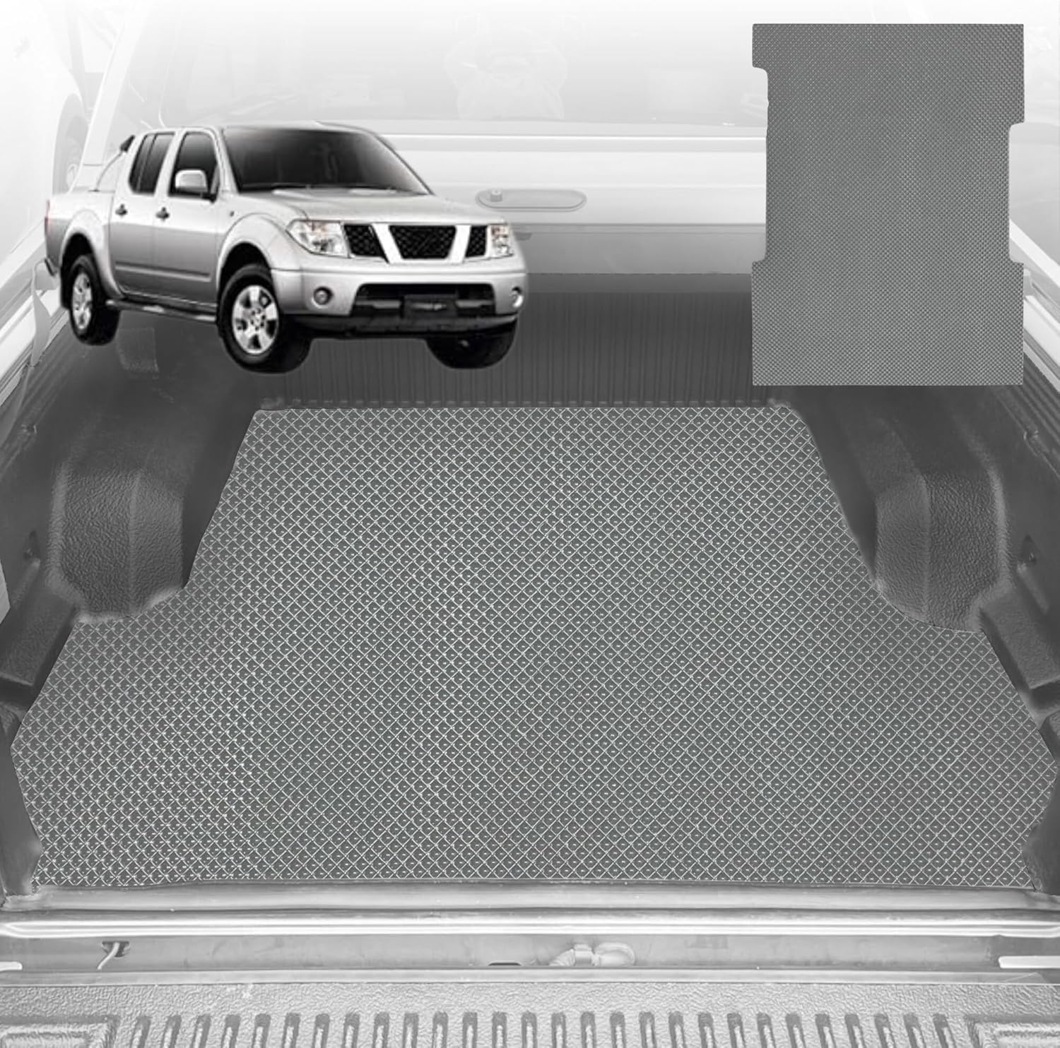 6D Diamond Ute Tub Mat for Nissan Navara Dual Cab (D40 ST/STX) 2005-2014 (with Spray on Liner or no Liner) - Black & Grey - 0