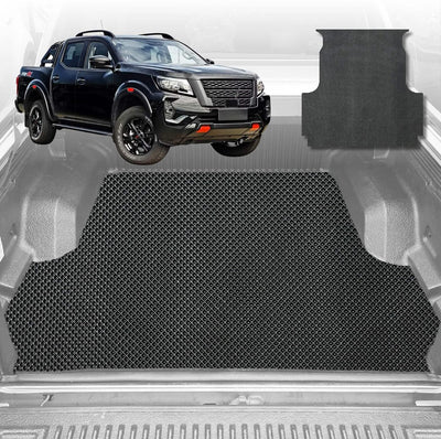 6D Diamond Ute Tub Mat for Nissan Navara Dual Cab Pro-4X 2022-Current (with Factory Plastic tub Liner) - Black & Grey