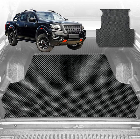 6D Diamond Ute Tub Mat for Nissan Navara Dual Cab Pro-4X 2022-Current (with Factory Plastic tub Liner) - Black & Grey