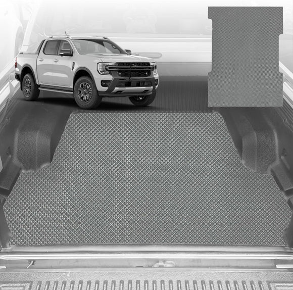 6D Diamond Ute Tub Mat for Ford Ranger PX3 Dual Cab Ute 2018-2022 (with Plastic tub Liner) - Black & Grey