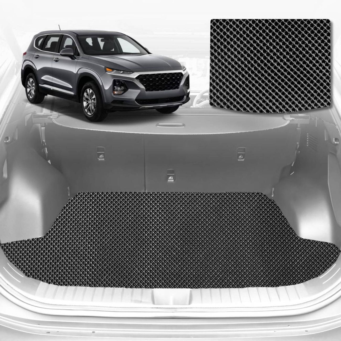 6D Diamond Car Boot Mat for Hyundai Santa Fe 2019 - 2024 (TM) (3rd Row folded/5 seater) - Heavy Duty Carpet Liner