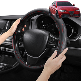 Steering Wheel Cover Pro Extra Layer for Alfa Romeo Giulia 2016 - Current (952) - Breathable & Anti-Slip - D-Shape 38 cm
