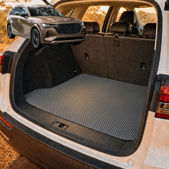 6D Diamond Car Boot Cargo Mat for Mazda CX-80 2025 - Current - Heavy Duty Carpet Liner - All-Weather Resistance - Easy to use - Odorless Material - Black & Grey