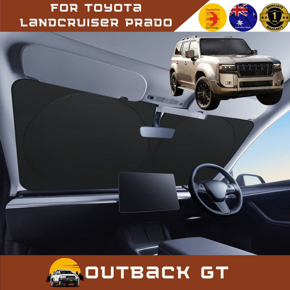 Front Windscreen Sun Shade for Toyota LandCruiser Prado 2024 - Current (GX, GXL, VX, Altitude, Kakadu) - XL 160 x 100 cm - Black