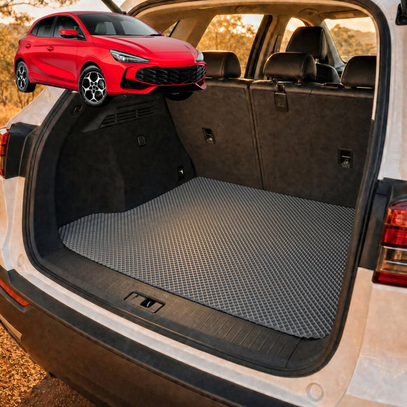 6D Diamond Car Boot Cargo Mat for MG 3 2024 - Current (Hybrid+) - Heavy Duty Carpet Liner - All-Weather Resistance - Easy to use - Odorless Material - Black & Grey