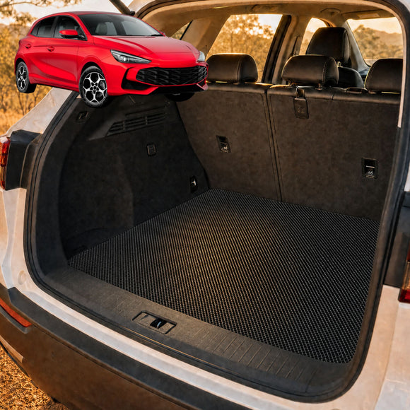 6D Diamond Car Boot Cargo Mat for MG 3 2024 - Current (Hybrid+) - Heavy Duty Carpet Liner - All-Weather Resistance - Easy to use - Odorless Material - Black & Grey