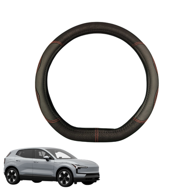 Steering Wheel Cover for Volvo EX30 2025 - Current  - Black Microfiber Leather - D-Shape | Double D 38 cm