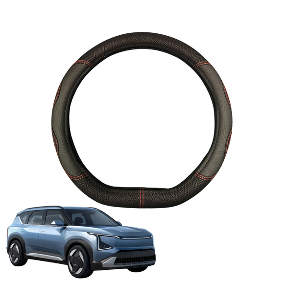 Steering Wheel Cover for Kia EV5 2025 - Current  - Black Microfiber Leather - D-Shape 38 cm