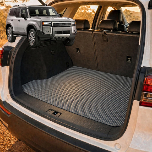 6D Diamond Car Boot Cargo Mat for Toyota Prado 2024 - Current (J250) - Heavy Duty Carpet Liner - All-Weather Resistance - Easy to use - Odorless Material - Black & Grey