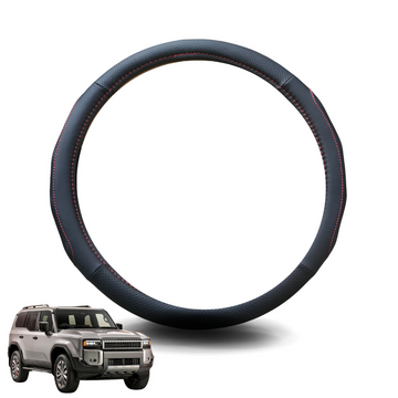 Steering Wheel Cover for Toyota Prado 2024 - Current (J250) - Black Microfiber Leather - Circle 38 cm