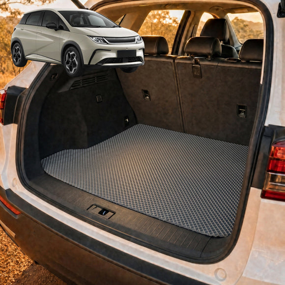 6D Diamond Car Boot Cargo Mat for BYD Dolphin 2023 - Current (Dynamic,Premium) - Heavy Duty Carpet Liner - All-Weather Resistance - Easy to use - Odorless Material - Black & Grey