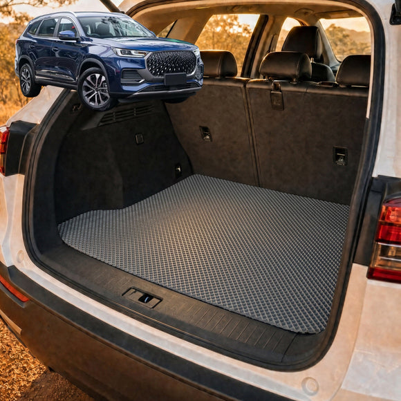 6D Diamond Car Boot Cargo Mat for Chery Tiggo 8 Pro Max 2024 - Current (T31) Elite, Urban, Ultimate - Heavy Duty Carpet Liner - All-Weather Resistance - Easy to use - Odorless Material - Black & Grey