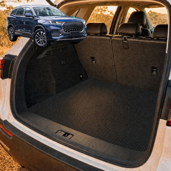 6D Diamond Car Boot Cargo Mat for Chery Tiggo 8 Pro Max 2024 - Current (T31) Elite, Urban, Ultimate - Heavy Duty Carpet Liner - All-Weather Resistance - Easy to use - Odorless Material - Black & Grey