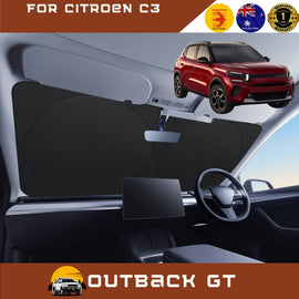 Front Windscreen Sun Shade for Citroen C3 2016 - Current (SX SY) - Standard 150 x 85 cm - Black