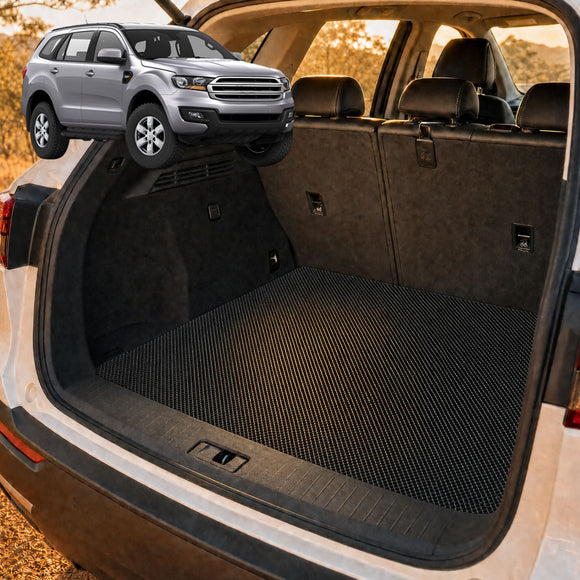 6D Diamond Car Boot Cargo Mat for Ford Everest 2015 - 2021 UA - Heavy Duty Carpet Liner - All-Weather Resistance - Easy to use - Odorless Material - Black & Grey