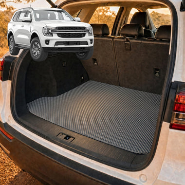 6D Diamond Car Boot Cargo Mat for Ford Everest 2022 - Current UA - Heavy Duty Carpet Liner - All-Weather Resistance - Easy to use - Odorless Material - Black & Grey - 0